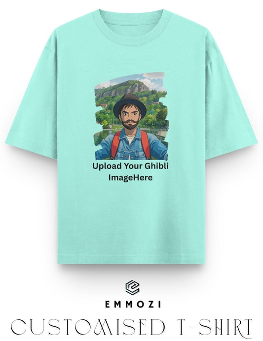 Customised Ghibli Image Print on Oversized Tees - Mint