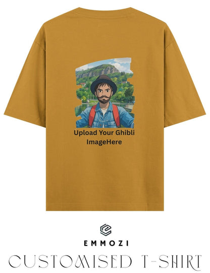 Customised Ghibli Image Print on Oversized Tees - Mustard Yellow