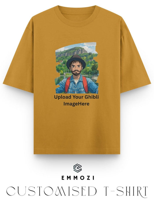 Customised Ghibli Image Print on Oversized Tees - Mustard Yellow