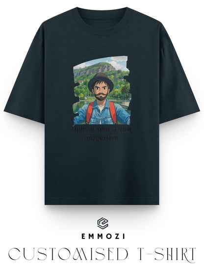 Customised Ghibli Image Print on Oversized Tees - Navy Blue