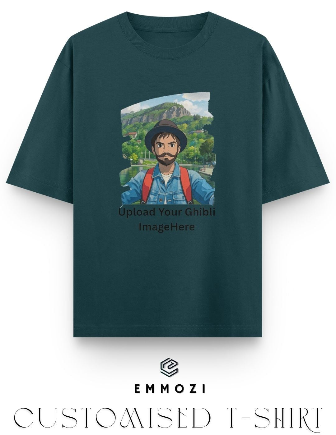 Customised Ghibli Image Print on Oversized Tees - Petrol Blue