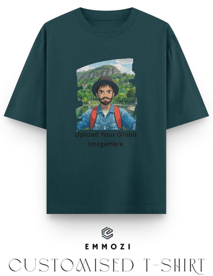 Customised Ghibli Image Print on Oversized Tees - Petrol Blue