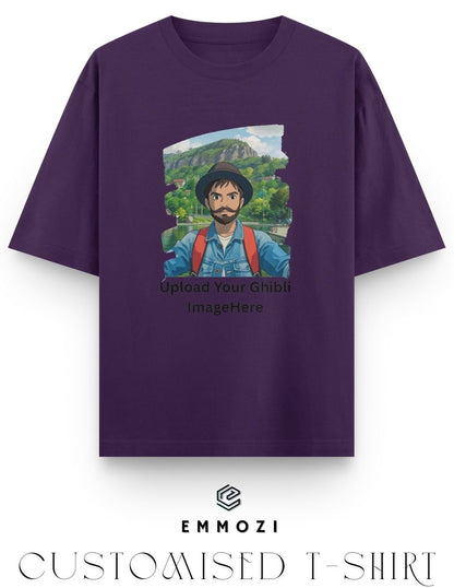 Customised Ghibli Image Print on Oversized Tees - Purple