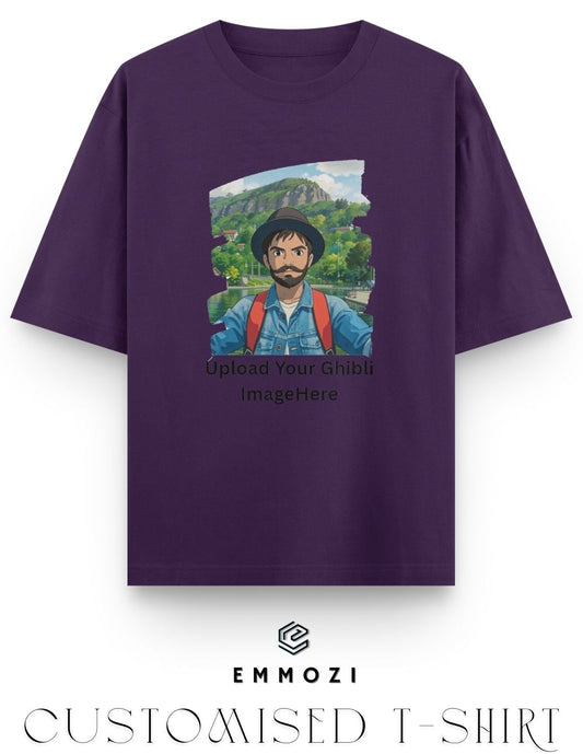 Customised Ghibli Image Print on Oversized Tees - Purple