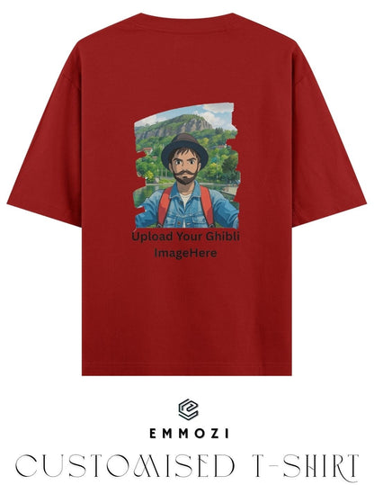 Customised Ghibli Image Print on Oversized Tees - Red