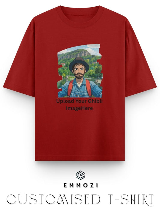 Customised Ghibli Image Print on Oversized Tees - Red