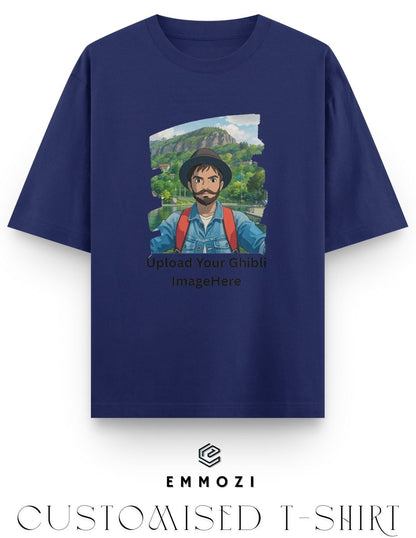 Customised Ghibli Image Print on Oversized Tees - Royal Blue