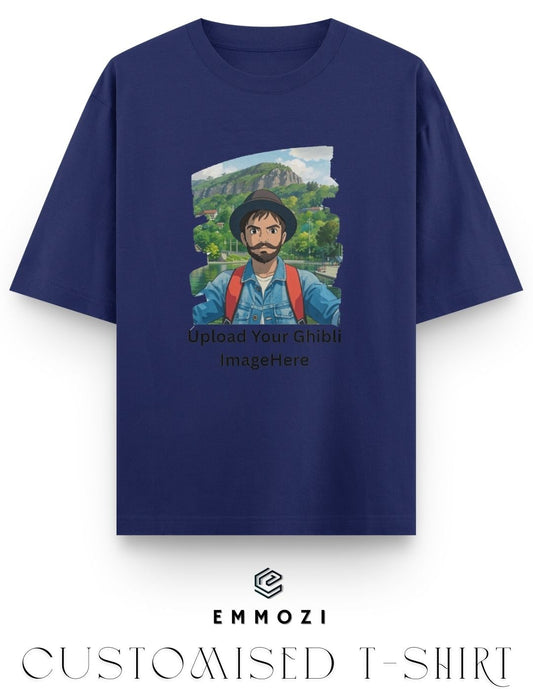 Customised Ghibli Image Print on Oversized Tees - Royal Blue