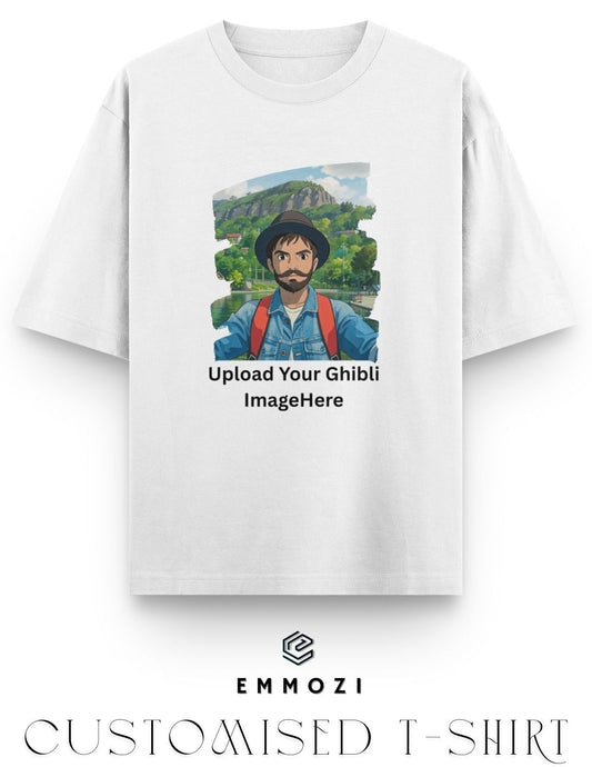 Customised Ghibli Image Print on Oversized Tees - White