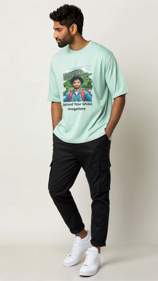 Customised Ghibli Image Print on Oversized Tees - Mint