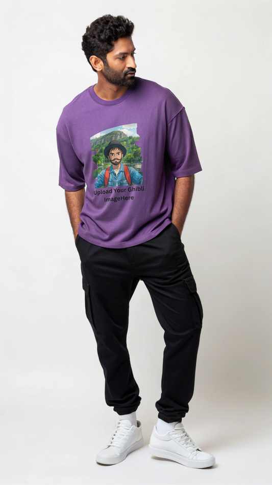 Customised Ghibli Image Print on Oversized Tees - Purple