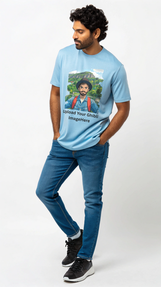 Customised Ghibli Image Print on Oversized Tees - Baby Blue