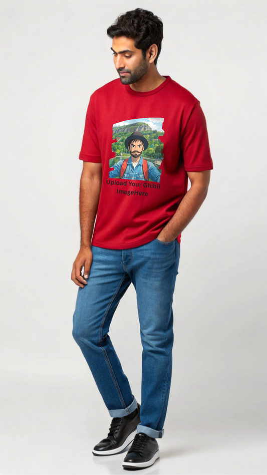 Customised Ghibli Image Print on Oversized Tees - Red