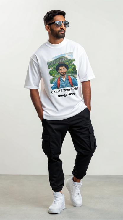 Customised Ghibli Image Print on Oversized Tees - White