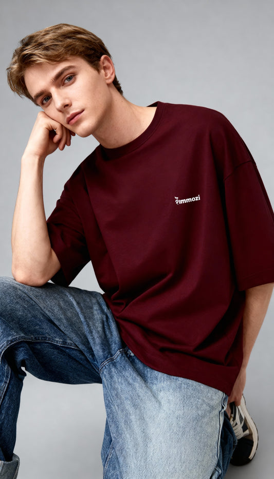 Premium Unisex Oversized Drop Shoulder T-Shirt Maroon – EMMOZI