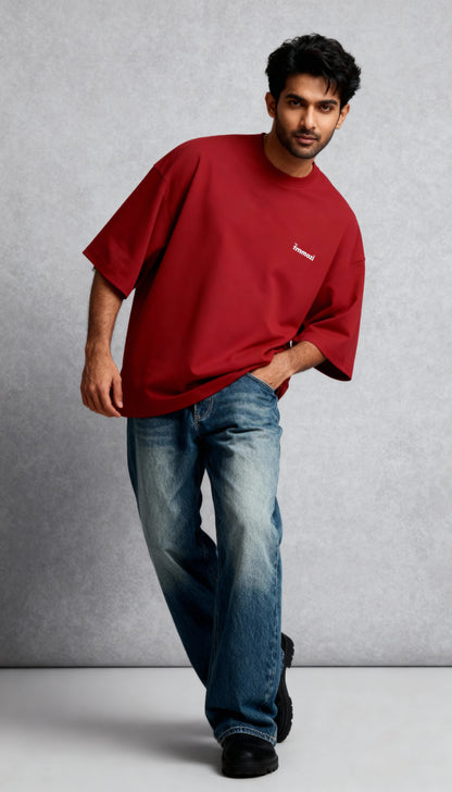 Premium Unisex Oversized Drop Shoulder T-Shirt Red – EMMOZI