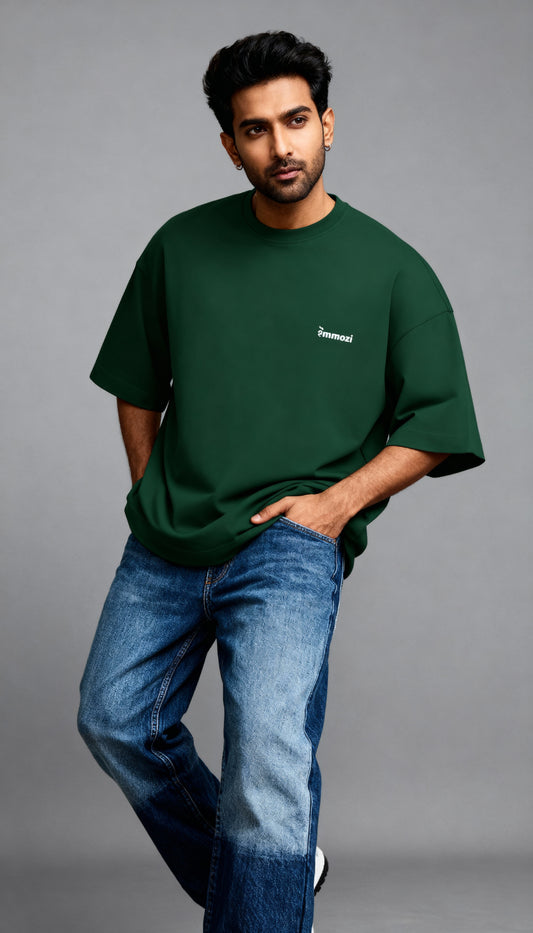 Premium Unisex Oversized Drop Shoulder T-Shirt Bottle Green – EMMOZI