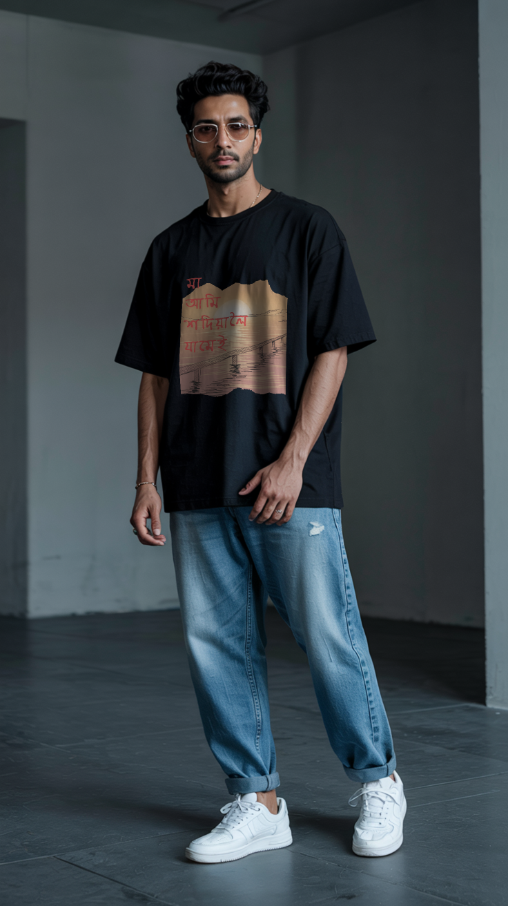 মা আমি শদিয়ালৈ যামেই - Premium Oversized T-Shirt - Black