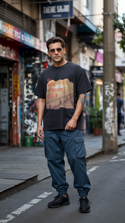 মা আমি শদিয়ালৈ যামেই - Premium Oversized T-Shirt - Black