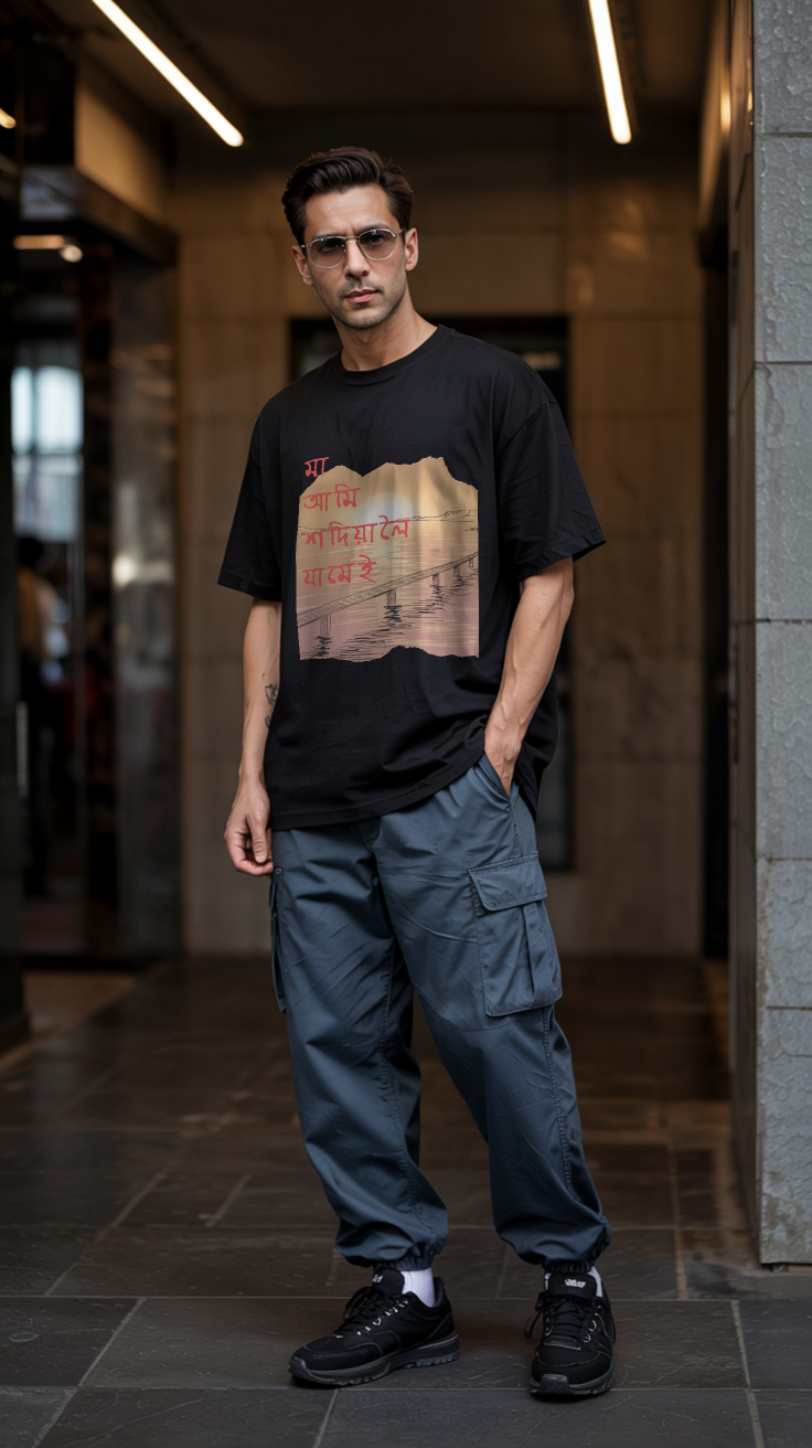 মা আমি শদিয়ালৈ যামেই - Premium Oversized T-Shirt - Black