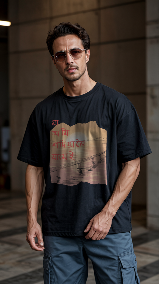 মা আমি শদিয়ালৈ যামেই - Premium Oversized T-Shirt - Black