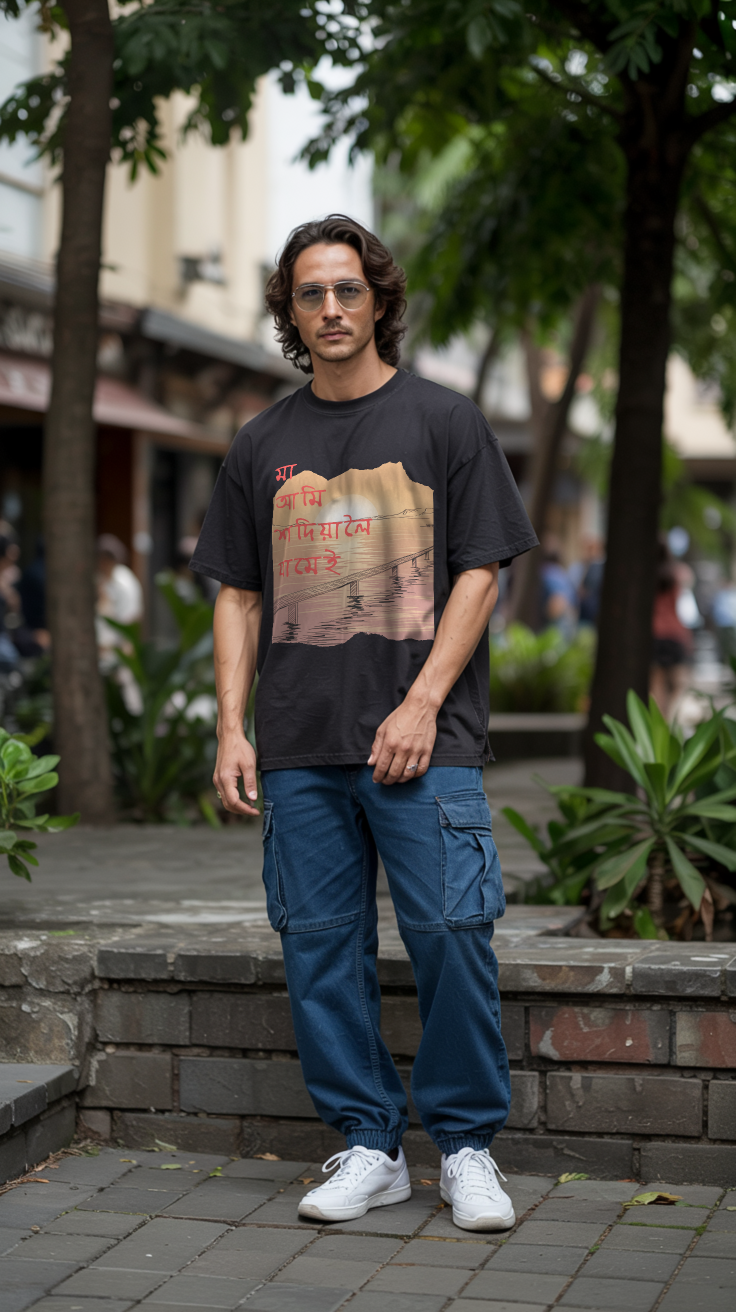 মা আমি শদিয়ালৈ যামেই - Premium Oversized T-Shirt - Black