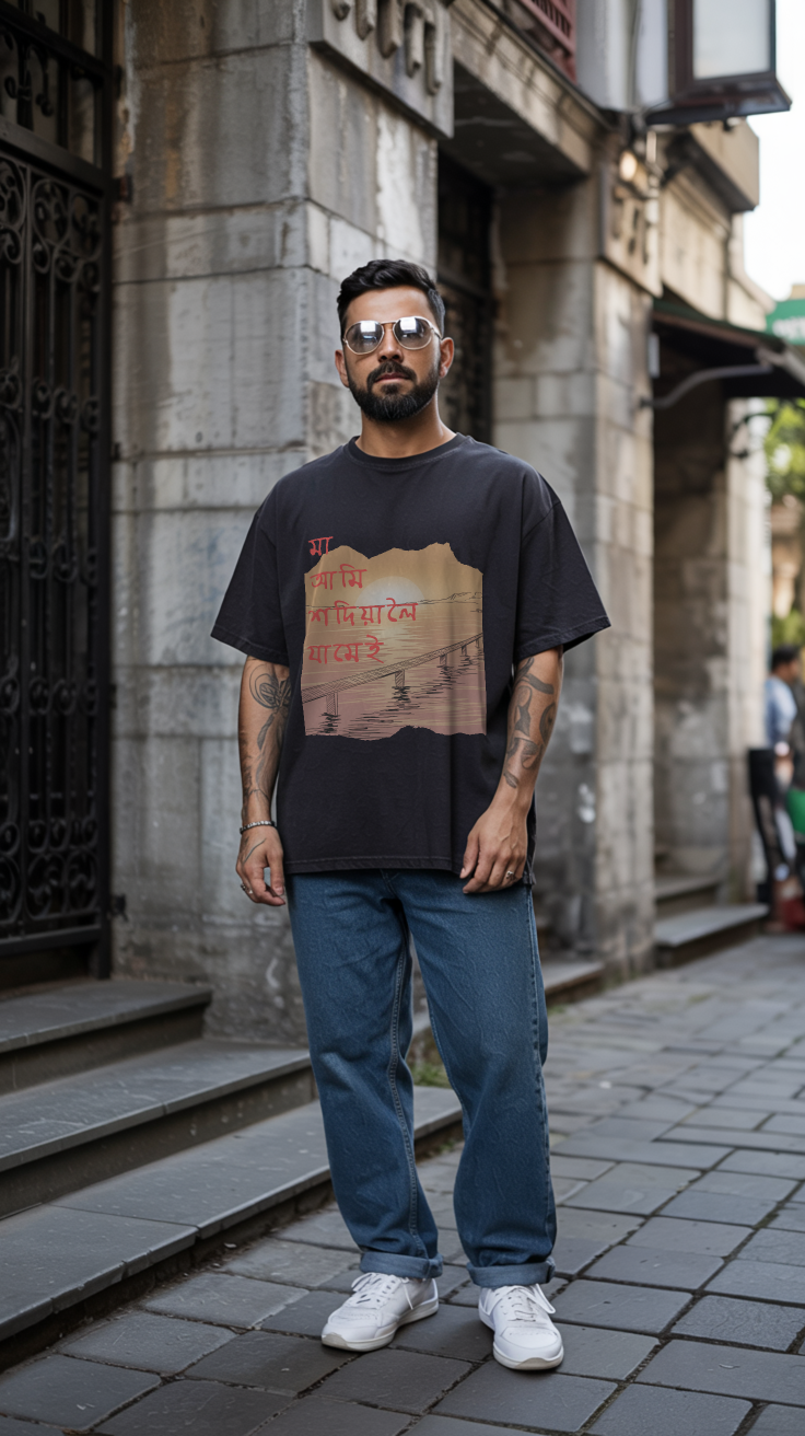 মা আমি শদিয়ালৈ যামেই - Premium Oversized T-Shirt - Black