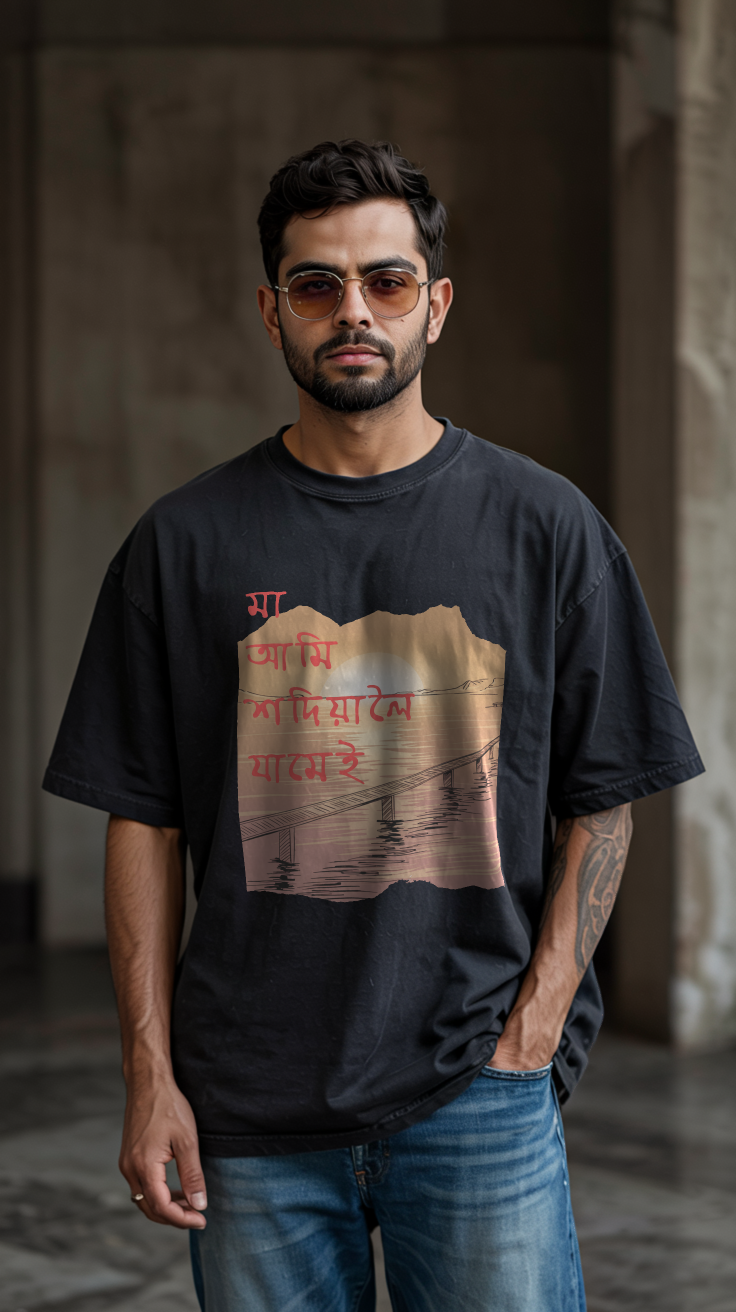 মা আমি শদিয়ালৈ যামেই - Premium Oversized T-Shirt - Black
