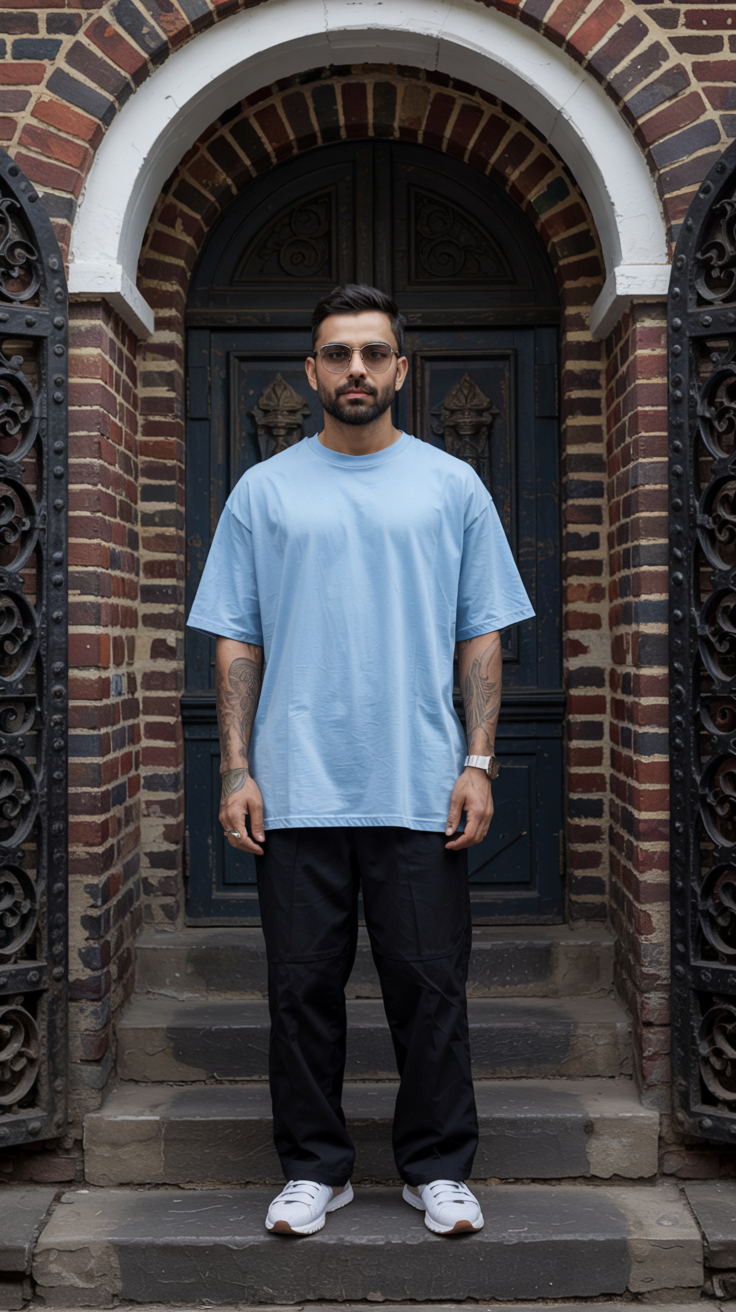 ৰৈ যা চেং,লৈ যা চেং  - Premium Oversized T-Shirt - Baby Blue